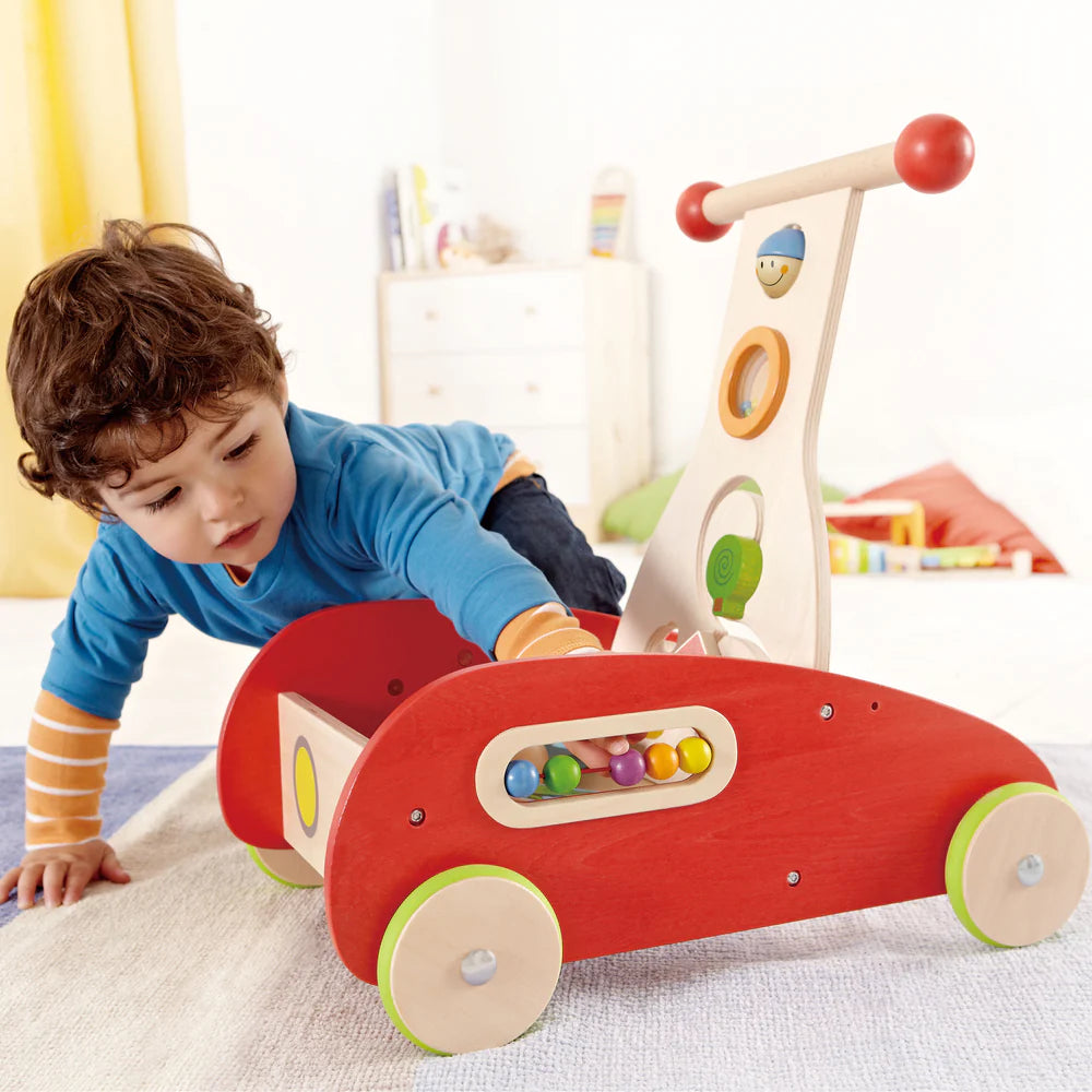 Hape Wonder Walker Push and Pull Toy Award Winning Wooden Toddler Walking Activity Center Rolling Baby Walker Toy Red Natural Hape Australia