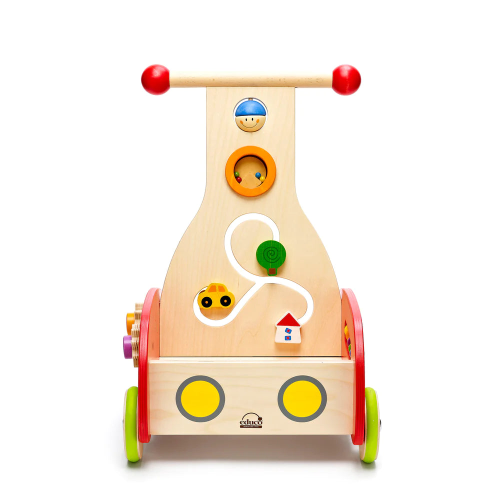 Hape Wonder Walker Push and Pull Toy Award Winning Wooden Toddler Walking Activity Center Rolling Baby Walker Toy Red Natural Hape Australia