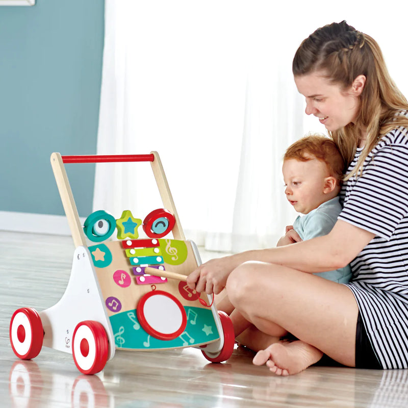 Wooden Push Along Baby Walker with Music Box