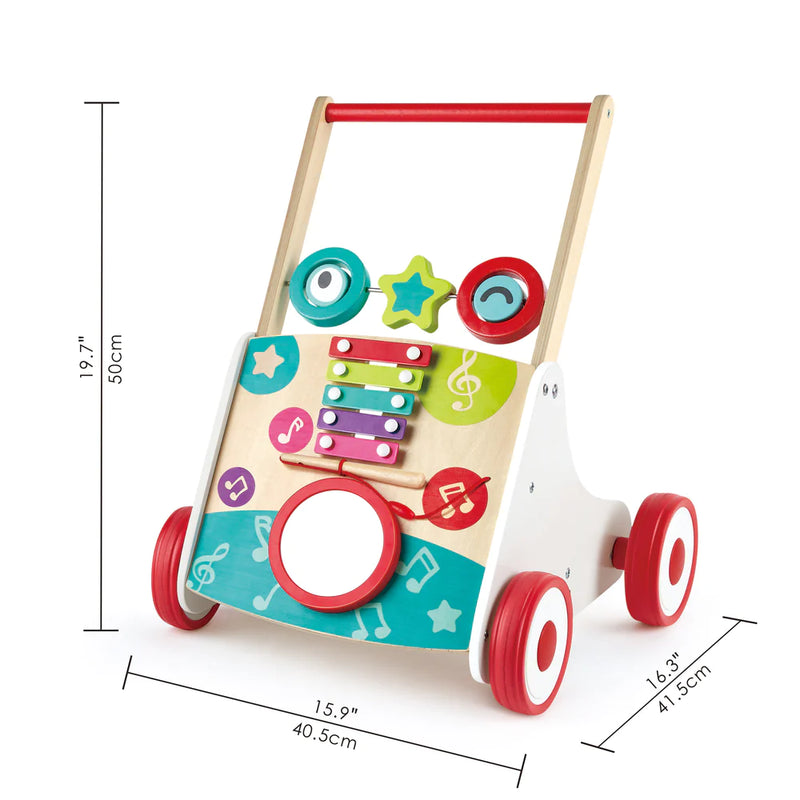 Wooden Push Along Baby Walker with Music Box