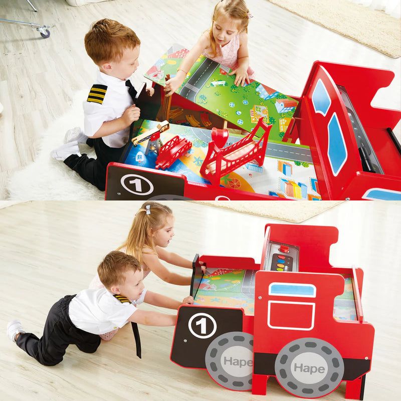 Hape train table deals red