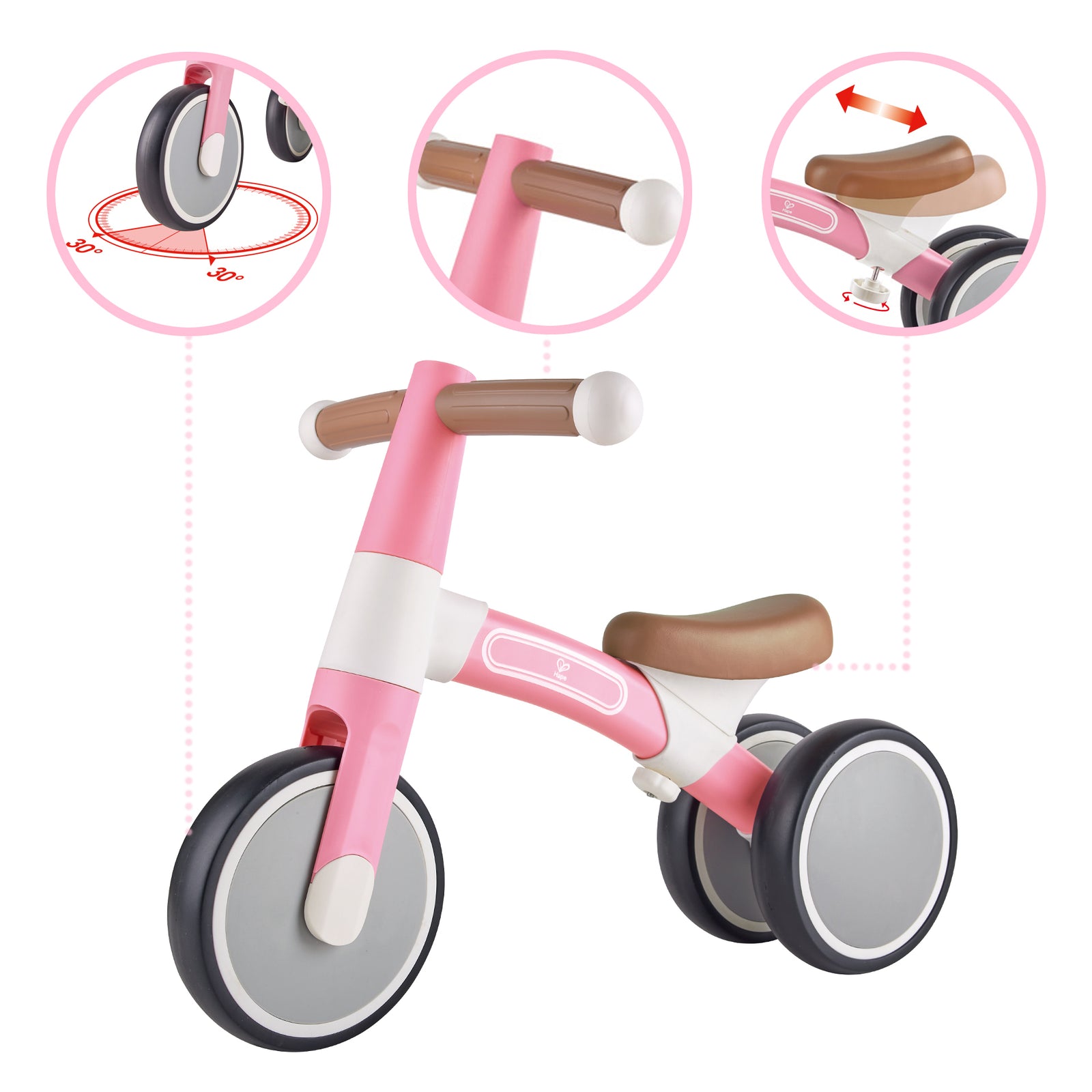 Hape First Ride Balance Bike Adjustable and Lightweight No Pedal Training Bike with Silent Non Marking Wheels Light Pink for Toddlers 12 Months Hape Australia